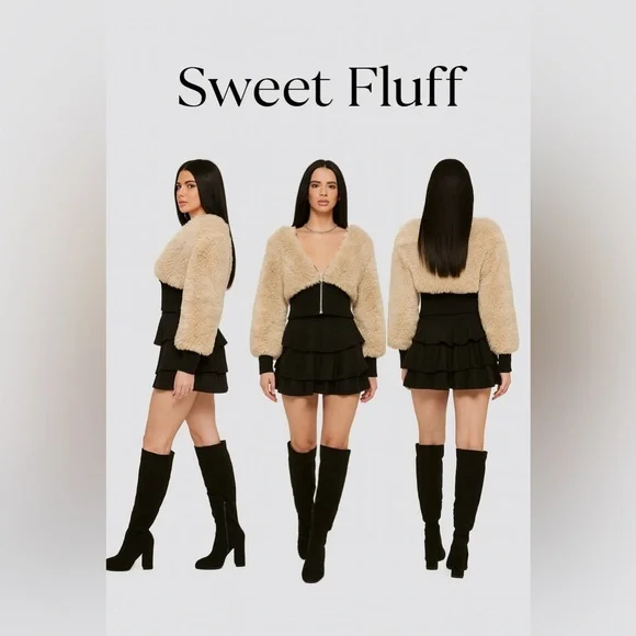 Velvet Fashion Flow Jacket Women's Spliced Wool Short Comfortable Long Sleeve - Picture 8 of 15